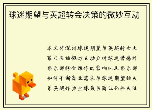 球迷期望与英超转会决策的微妙互动